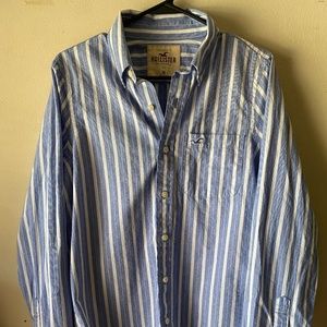 Hollister Blue White Striped Oxford Shirt Medium